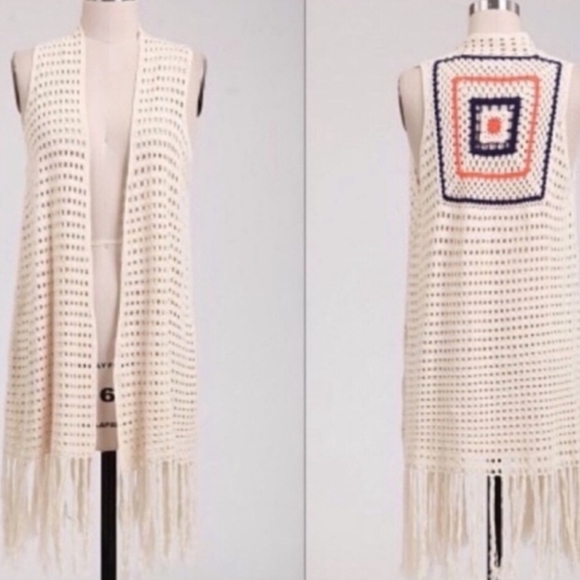 davmav2 Jackets & Coats Last Large Far Out Crochet Fringe Vest